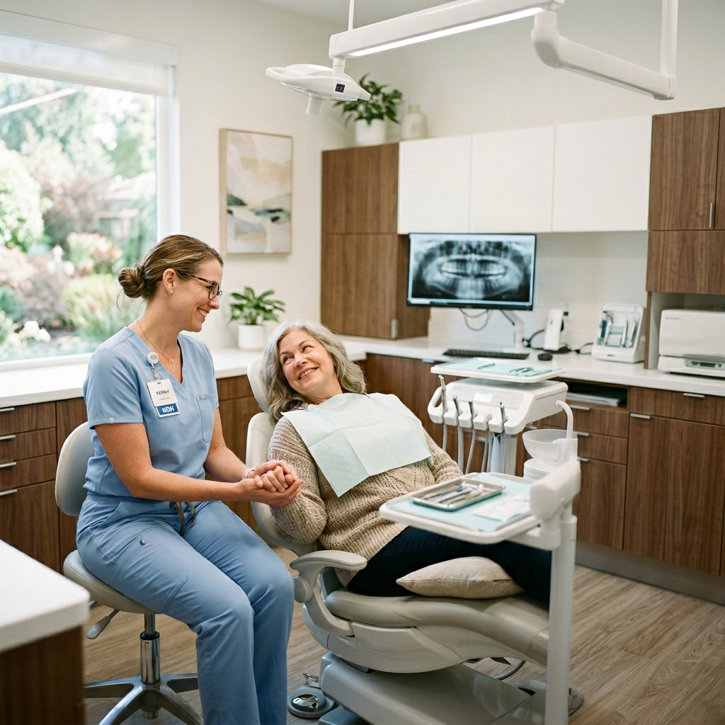 Dr. Elizabeth Osterday gently consulting with a patient, displaying her attentive and patient-first philosophy.