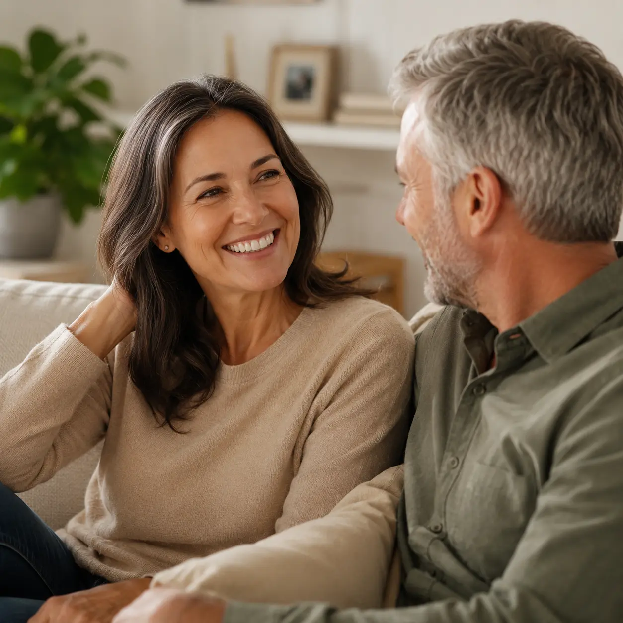 Restorative Care Lifestyle Smiling mature couple relaxing together at home