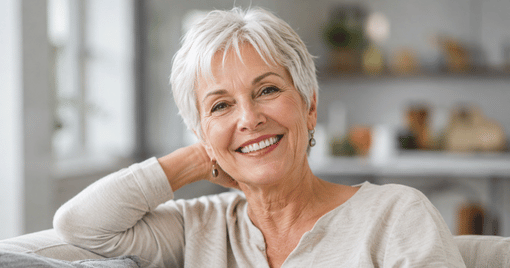 Smiling older woman relaxing comfortably at home