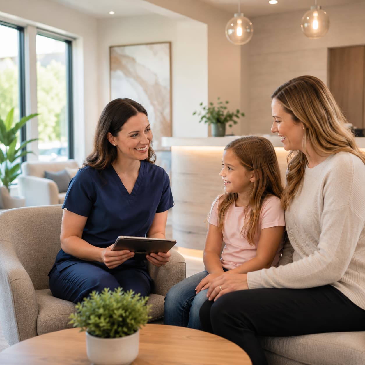 Dentist with family patient